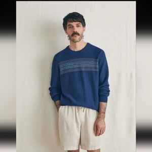 Faherty Men's Linen Blend Navy and Multicolor Crewneck Sweater